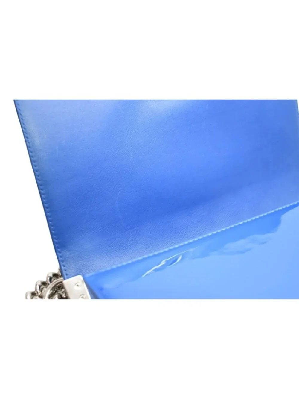 Chanel Boy Chain Shoulder Bag Patent Leather CC Logo Silver